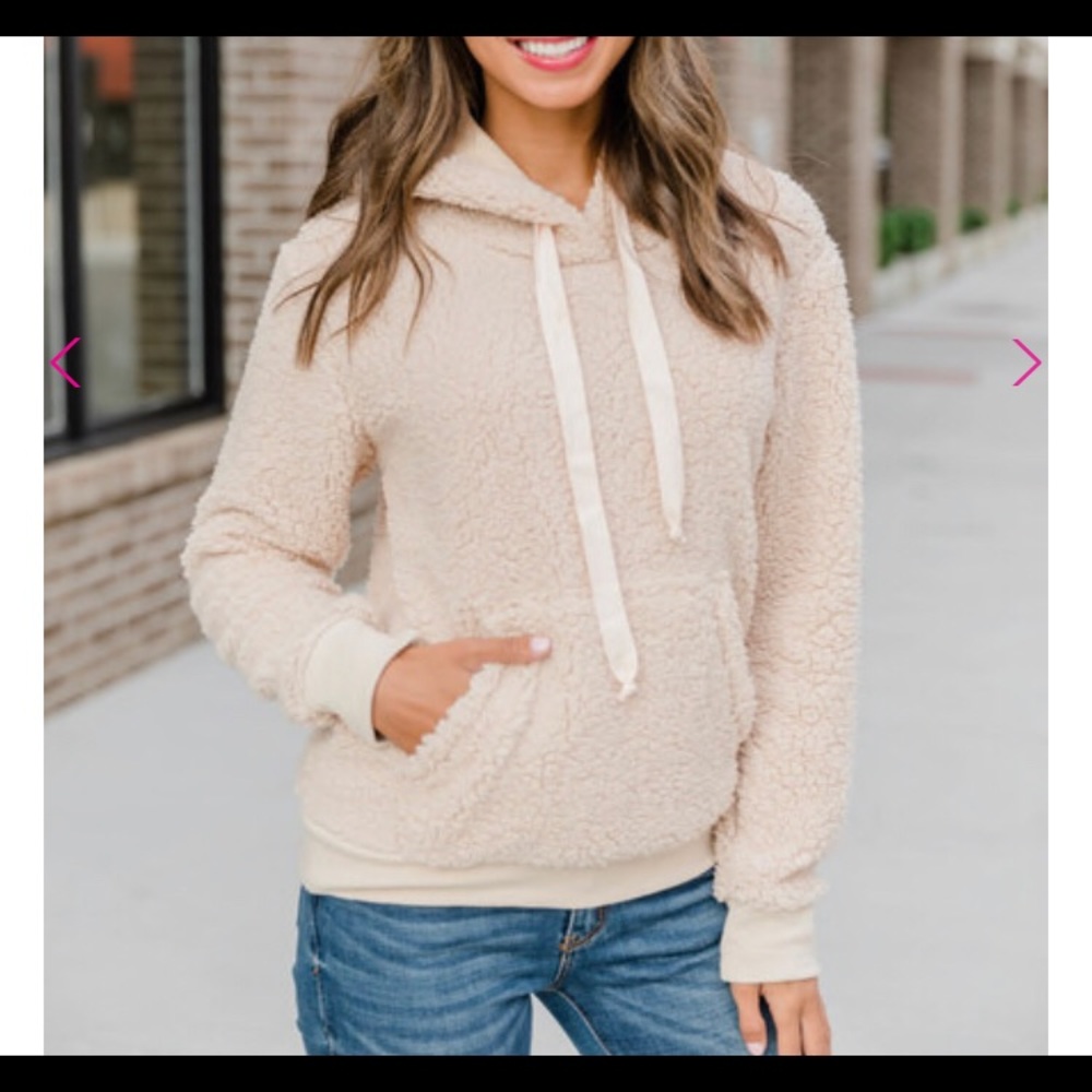 Pink Lily Beige Hoodie Size Large